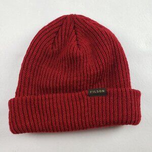 Filson Watch 100% Wool Beanie Cap Mens One Size Red Cuffed Logo Winter Hat USA